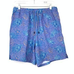 Peter Millar Mens Fish Print Swim Trunks Blue Beach Board Shorts Size Medium